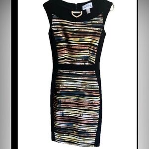 Joseph Ribkoff Black/Multi Color Print Sleeveless  Dress Size 2 Bodycon
